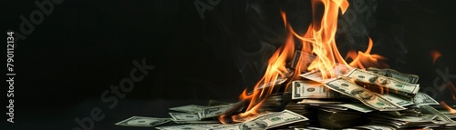Pile of burning money dark background photo