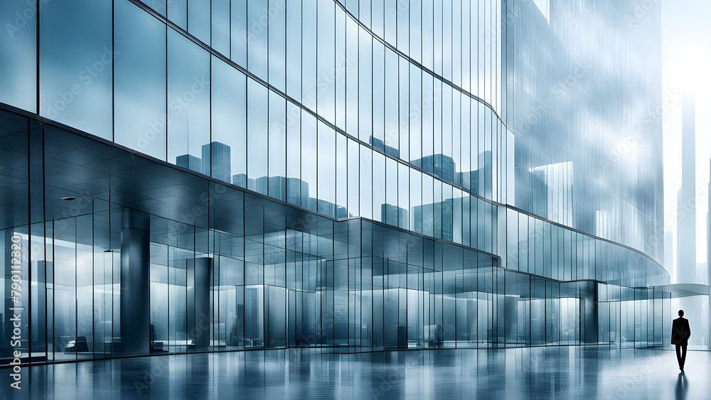 Glass curtain wall of urban financial district building, commercial center, background image with a sense of technology