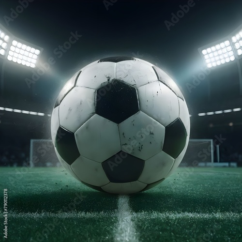 Football ball on the pitch in a thrilling night match. © Blaise