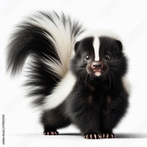 Image of isolated skunk against pure white background, ideal for presentations
