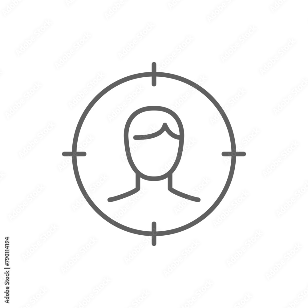 Male user target icon. Simple outline style. Man, user target, approach, person, centric, graphic, people, marketing, business concept. Thin line symbol. Vector illustration isolated. Editable stroke. Male user target icon. Simple outline style. Man, user target, approach, person, centric, graphic, people, marketing, business concept. Thin line symbol. Vector illustration isolated. Editable stroke.