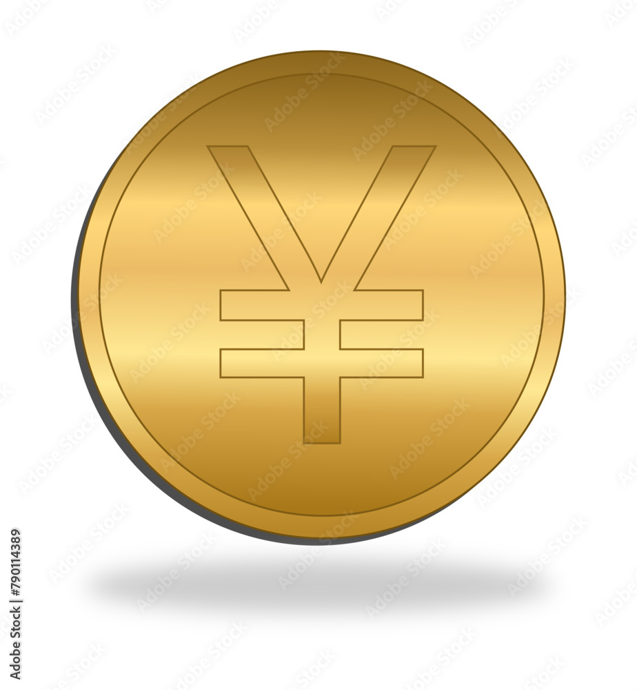 Obraz premium Golden Japanese yen. Isolated coin in 3d on white background