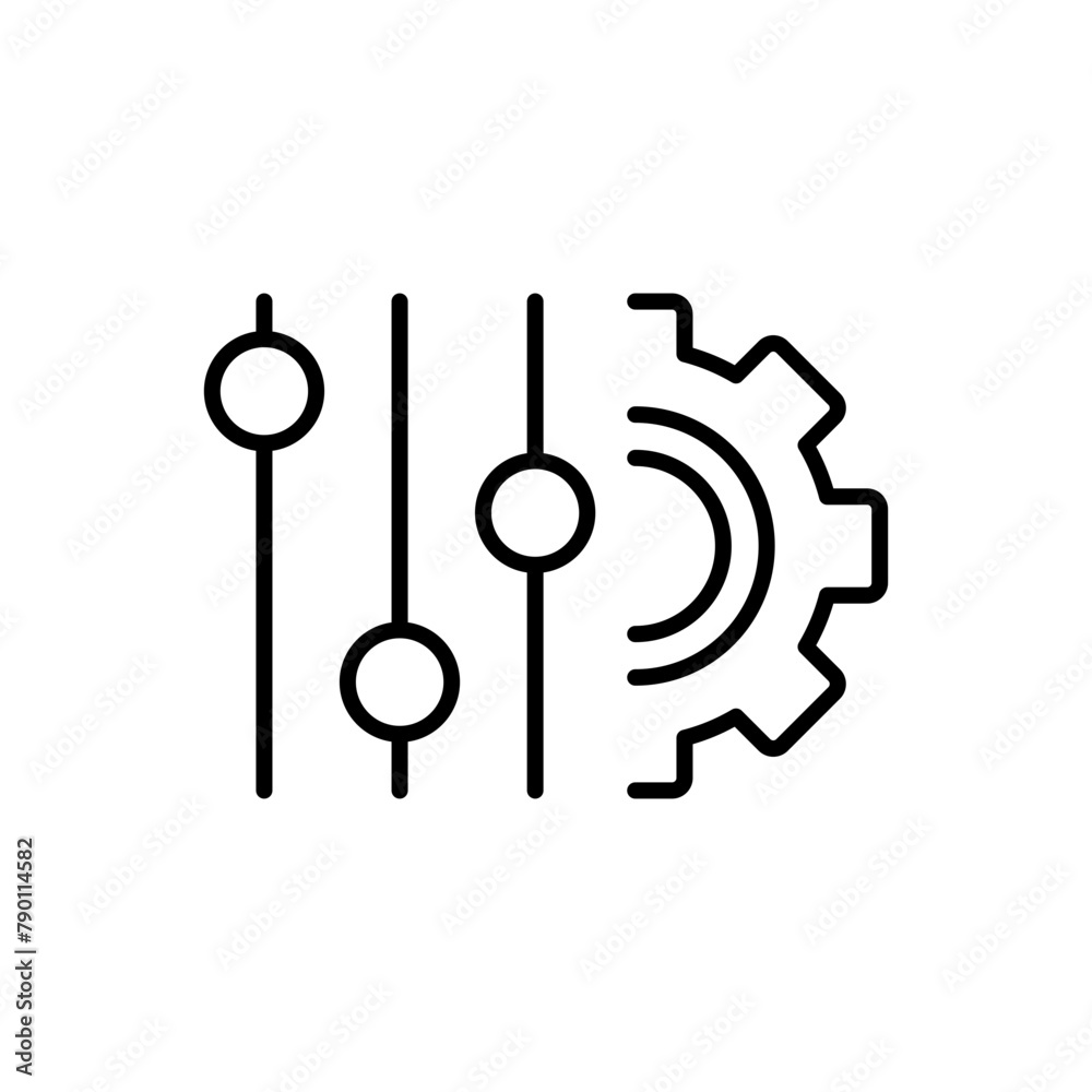 Panel settings icon. Simple outline style. Equalizer options, preferences, work, gear, tool, cogwheel, cog, level, technology concept. Thin line symbol. Vector illustration isolated. Panel settings icon. Simple outline style. Equalizer options, preferences, work, gear, tool, cogwheel, cog, level, technology concept. Thin line symbol. Vector illustration isolated.
