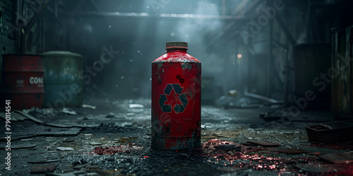 Red barrels with toxic radioactive waste dangerous caution industrial containers 3d illustration