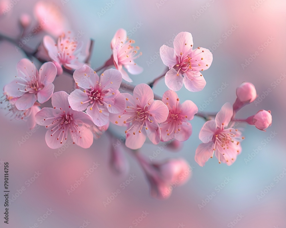 Softfocus portrait of delicate cherry blossom branches in early spring, with a pastel background that enhances the fragile beauty of the blooms Softfocus portrait of delicate cherry blossom branches in early spring, with a pastel background that enhances the fragile beauty of the blooms