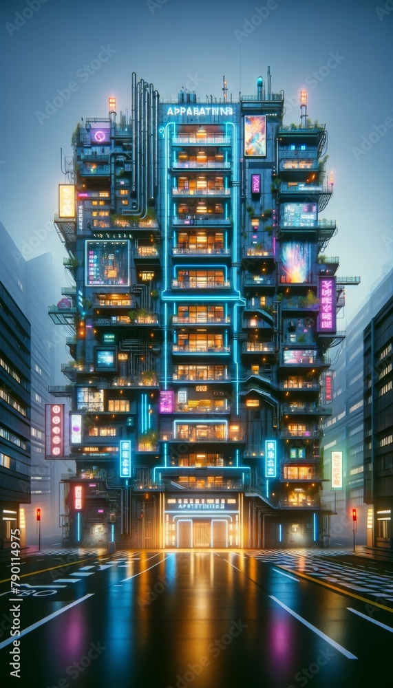 Obraz premium CYBERPUNK HIGH TECH RESIDENTIAL BUILDINGS - Variation 3 AI GENERATED IMAGES