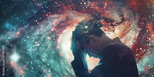 Concussion Crisis: The Headache and Dizziness - Imagine a person holding their head, surrounded by stars and swirls, depicting a headache and dizziness, common symptoms of a concussion photo