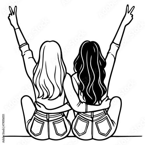Girl Friends Sketch Drawing.