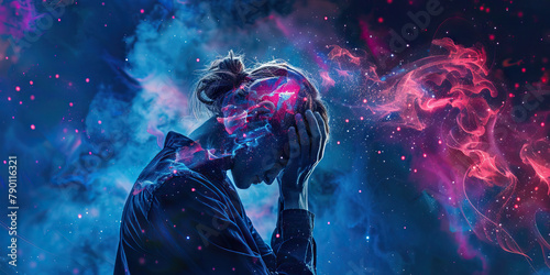 Concussion Crisis: The Headache and Dizziness - Imagine a person holding their head, surrounded by stars and swirls, depicting a headache and dizziness, common symptoms of a concussion