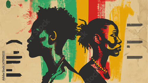 Juneteenth Freedom Day Abstract silhouettes of african american men and women. Celebrate freedom from slavery