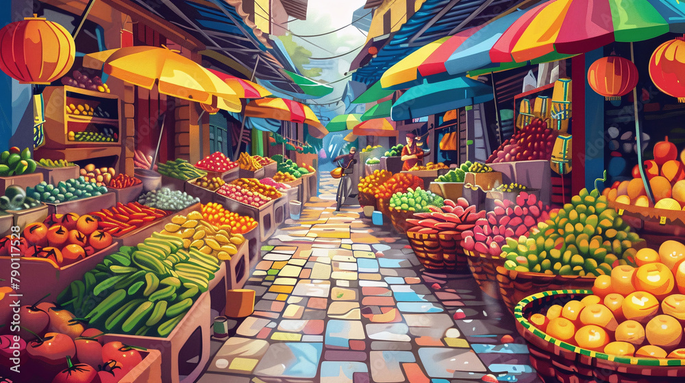 Vibrant Market Street Illustration