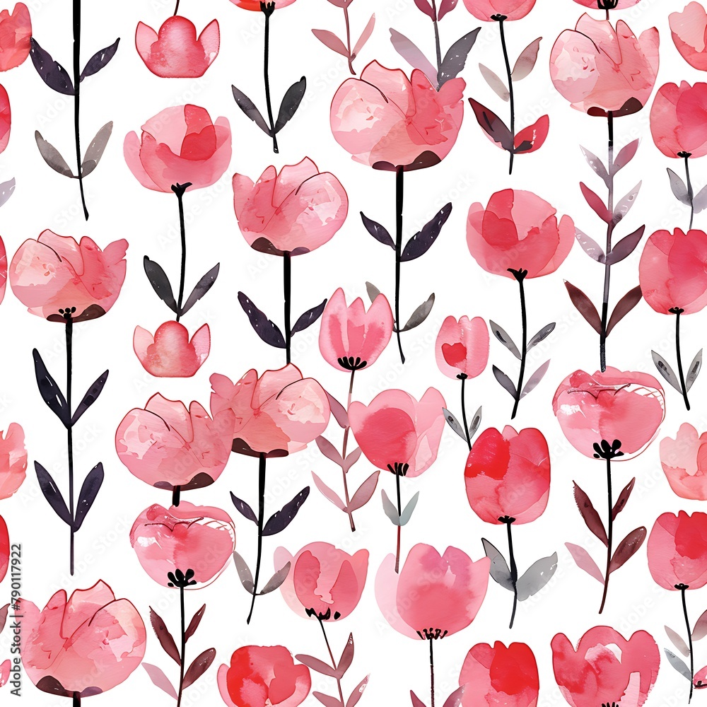Seamless pattern with watercolor tulips