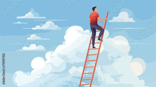 A man climbs a ladder to mark an incoming message 2 photo