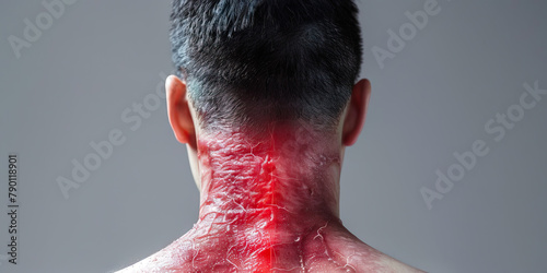 Shingles Suffering: The Rash and Nerve Pain - Visualize a person with a red, blistering rash, with pain lines indicating nerve pain, illustrating the rash and nerve pain of shingles photo