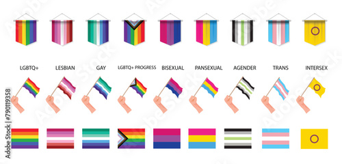 set of pride flag on white isolated vector illustration
