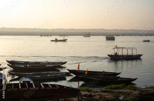 Sunset at Ganges river in Varanasi, Northern India
