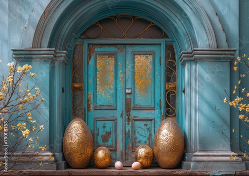 easter door In the form of light aquamarine and gold. Sophisticated design Kawaii Aesthetic William Stanley Hazeltine Romantic Landscape