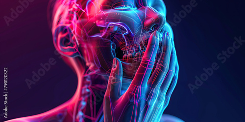 TMJ Tension: The Jaw Pain and Limited Mouth Movement - Visualize a person with their hand on their jaw, grimacing in pain, with restricted movement lines around their mouth, showing the jaw pain