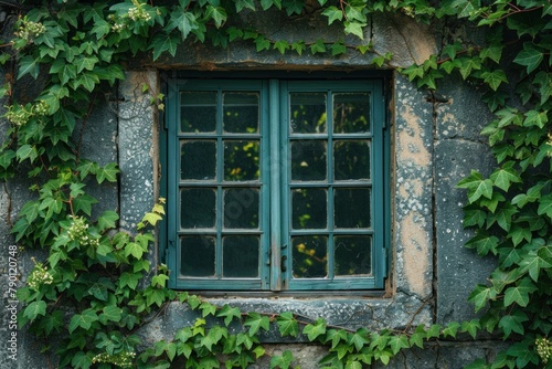 A weathered window frame draped with ivy, offering a glimpse into the timeless beauty of the historic city. © Avanda1988