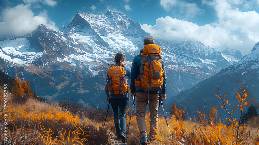 Couple hiking in the mountains
