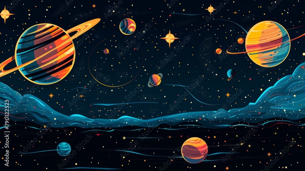 Naklejka premium Background materials: Illustrations of Cosmic Planets and Aerospace Themes
