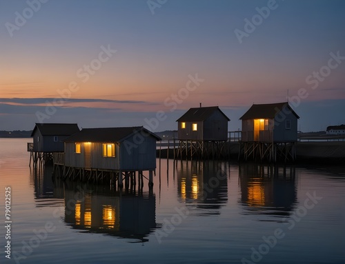 fishing huts on stilts at dusk in Fouras Aquitaine France

