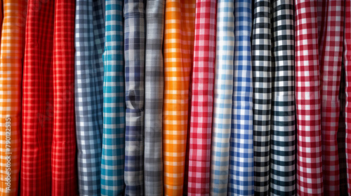 Gingham pattern reams of fabric photo