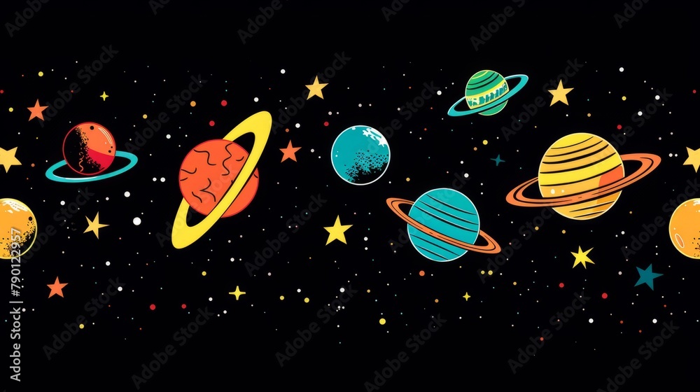 Naklejka premium Background materials: Illustrations of Cosmic Planets and Aerospace Themes