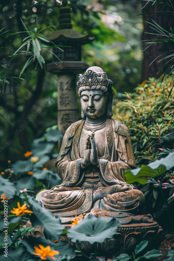 A statue of buddha in the garden