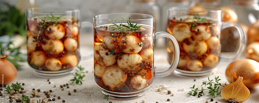 Homemade vegetable or meat broth in a glass mug Homemade vegetable or meat broth in a glass mug