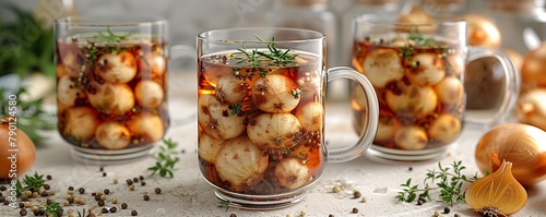 Homemade vegetable or meat broth in a glass mug