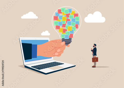 Brainstorm with sticky notes. Ideation, brainstorming to gather new idea. Vector illustration.