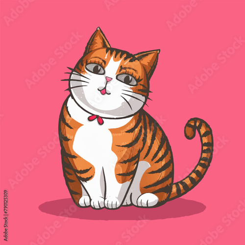 Funny cute fat red cat sitting, illustration for print or stickers