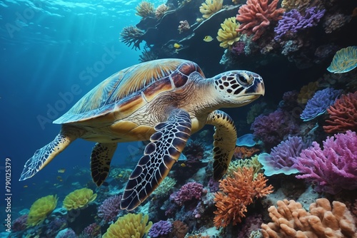 Encounter with the Deep Blue: Capturing a Majestic Sea Turtle.