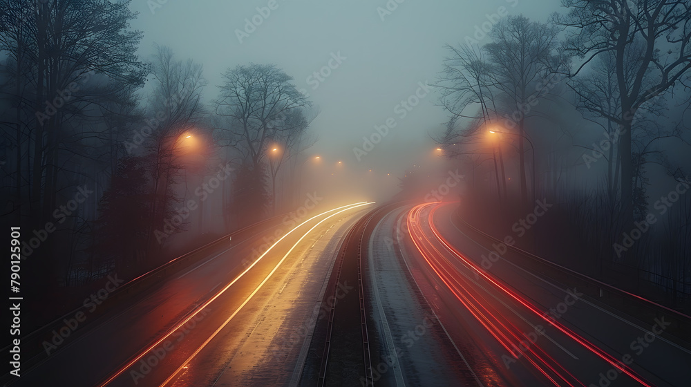 A dynamic and high-speed abstract background of city highway with light trails at night.