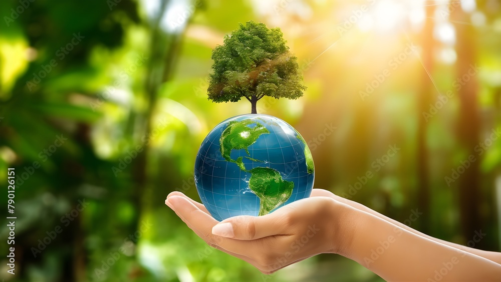 Earth globe ball and growing tree in the hand - Earth Day Earth globe ball and growing tree in the hand - Earth Day