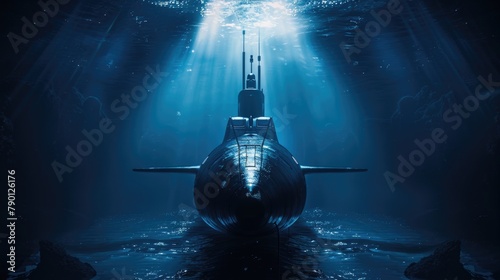 Heavy atomic submarine under the ocean. photo