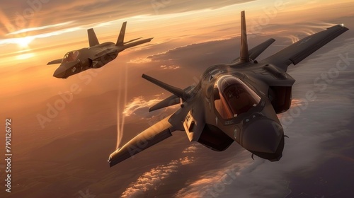 Fighter aircraft at sunset. photo
