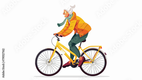 Fototapeta Naklejka Na Ścianę i Meble -  Elderly female character riding bicycle in sportswear