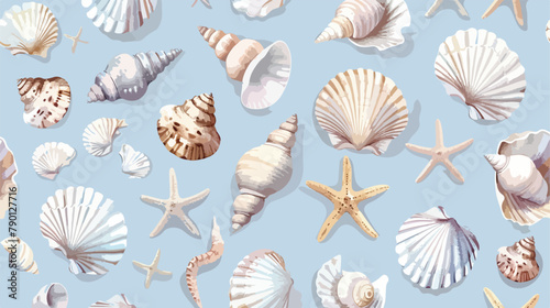 Elegant seamless pattern with seashells or shells of