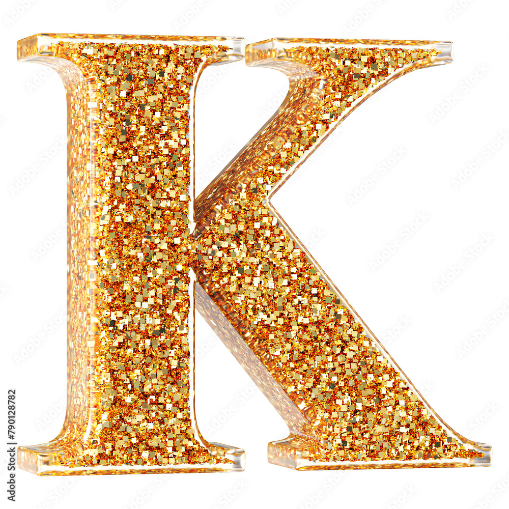 Glitter Gold 3D Uppercase Letter K - 3D Letter Font Stock Illustration ...