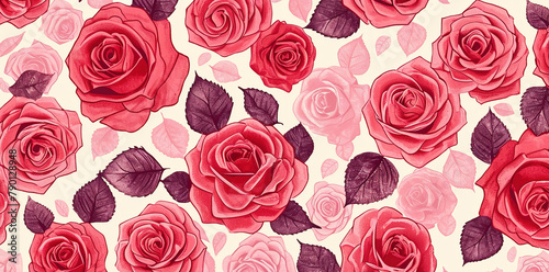 printed roses and leaves pattern © Olga