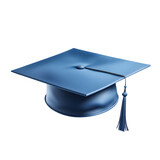 Capelo azul de formatura com cordão, chapéu de graduação isolado em fundo transparente 