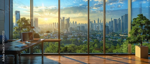 Office window overlooking eco city