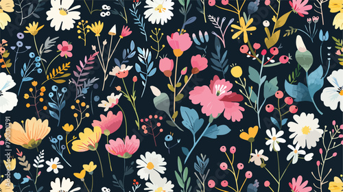 Floral seamless pattern with flowering plants and ber photo