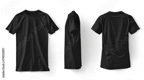 Plain black t-shirt mock up template, front and back views, isolated on white, plain t-shirt mockup. Tee sweater sweatshirt design presentation.