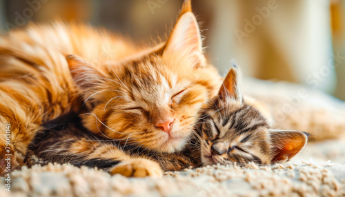 Adorable Tabby Kittens Snuggled Up Together.