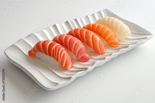 Top view of Japanese sushi set on white background