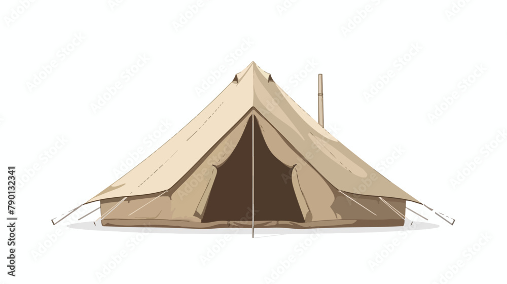 Front view of canvas pyramid tent isolated on white background