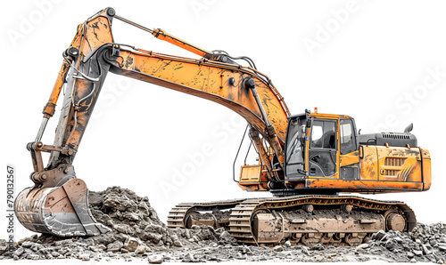 Crawler excavator digs the ground in a quarry isolated on a white background